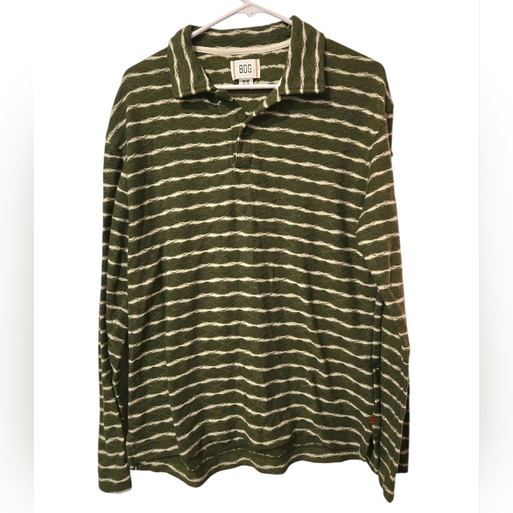 Urban Outfitters BDG Olive and White Striped Casual Shirt